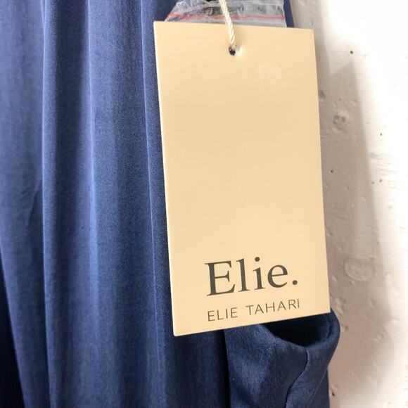 Elie Tahari Womens Blouson Ruffle Halter Midi Dress Blue Sleeveless Size 10 - Picture 5 of 16